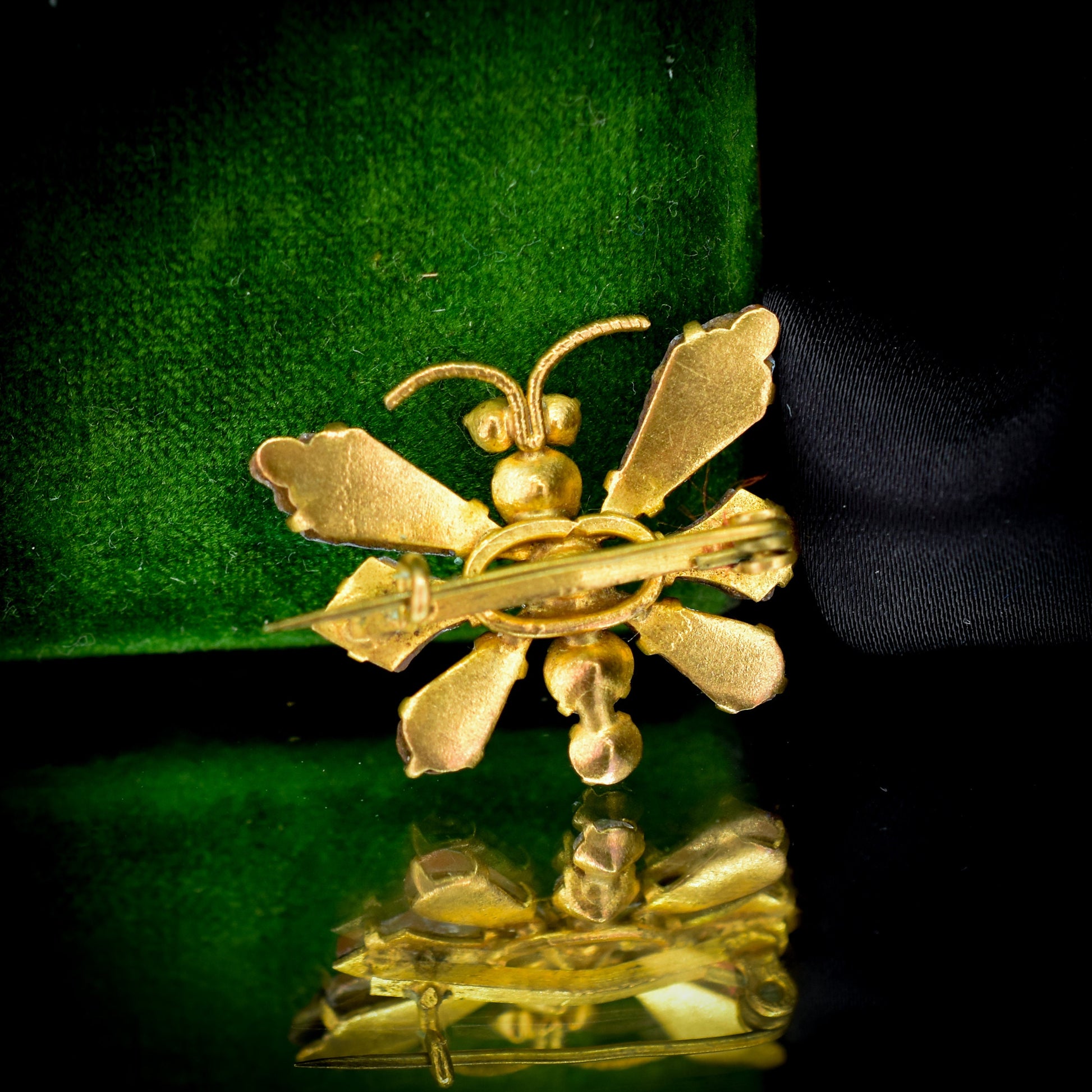 Antique Saphiret Gold Gilt Butterfly Insect Brooch Pin