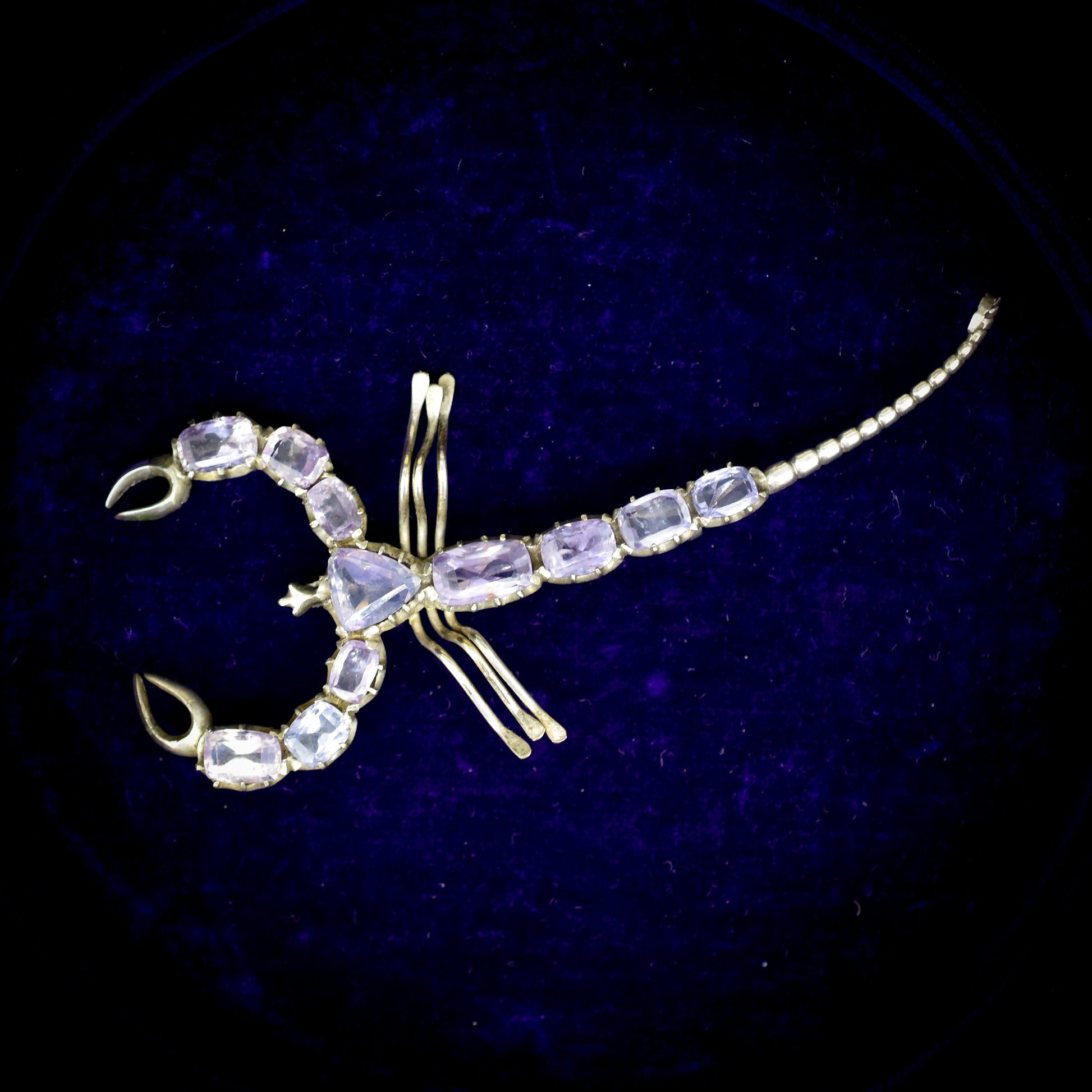 Antique Lilac Sapphire Silver Scorpion Brooch Pin