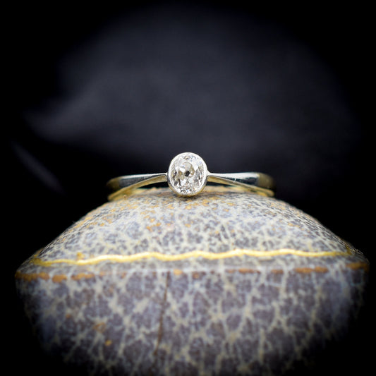 Antique Diamond Bezel Solitaire 18ct Gold and Platinum Ring | Antique Engagement Ring