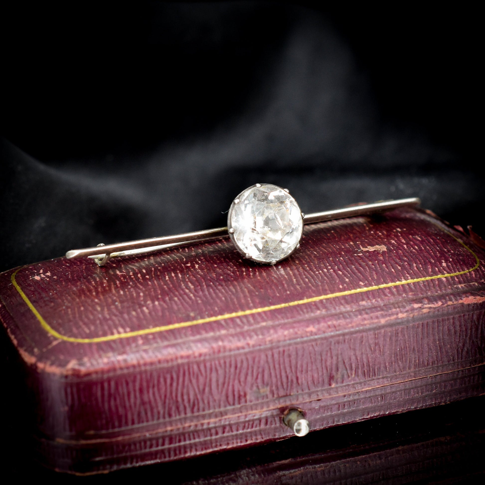 Antique Round Paste Silver Bar Brooch Pin