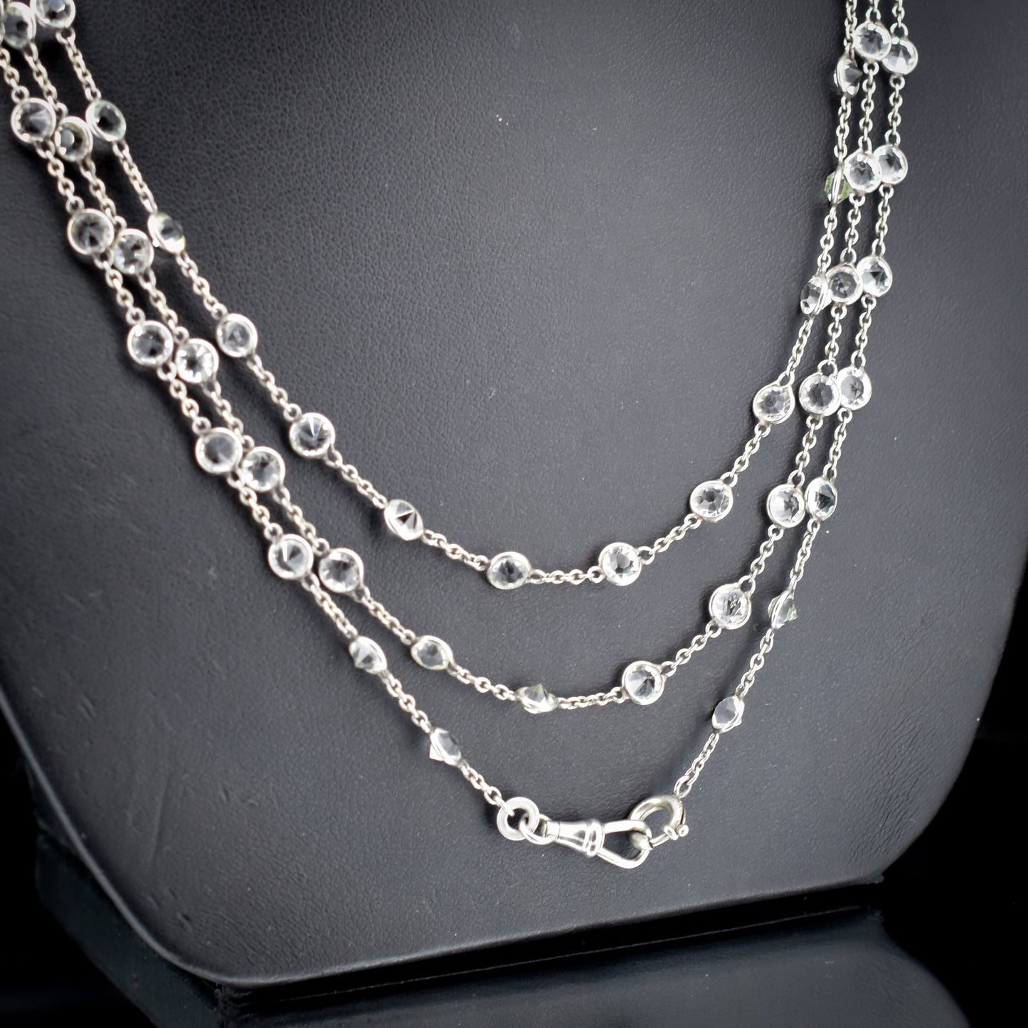 Antique Art Deco Paste Long Guard Muff Chain Platinon Necklace | 56"