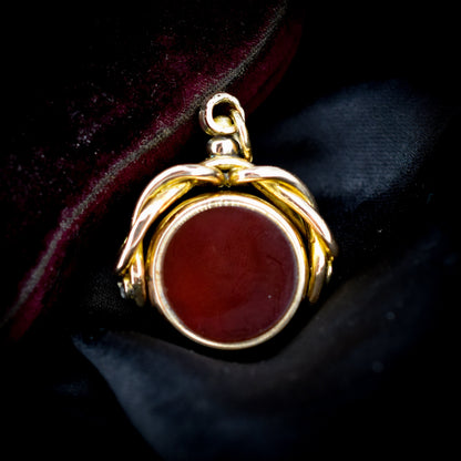 Antique Bloodstone and Carnelian 10ct Gold Spinning Swivel Fob Pendant