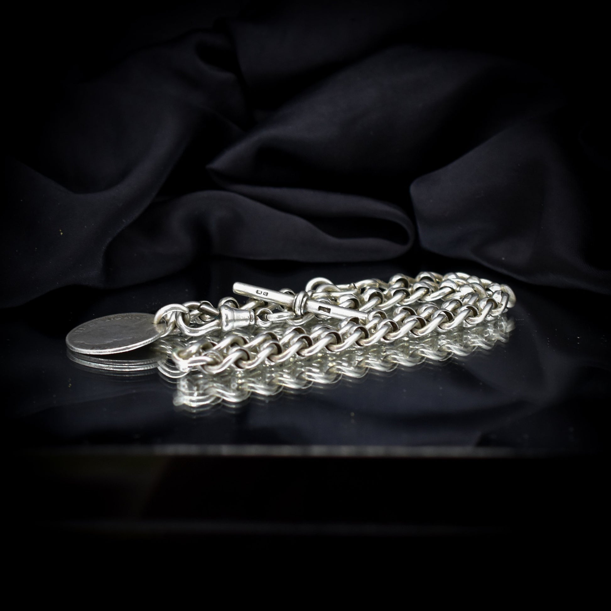 Antique Sterling Silver Rollerball Watch Chain Necklace | Birmingham 1890