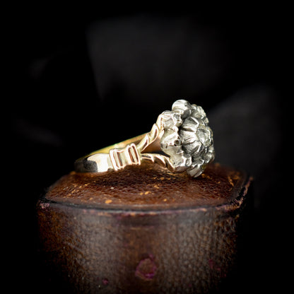 Antique Georgian Rose Cut Diamond Cluster Silver Gold Ring