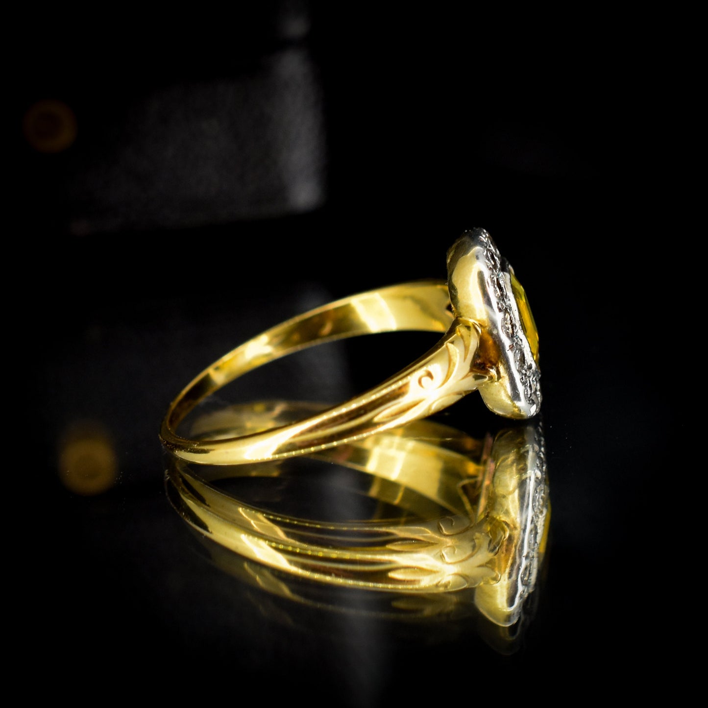 Yellow Sapphire and Diamond Halo Yellow Gold Ring | Antique Style