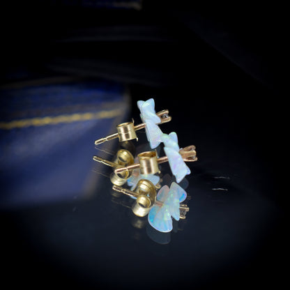 Opal and Diamond Carved Flower Gold Stud Earrings, Studs