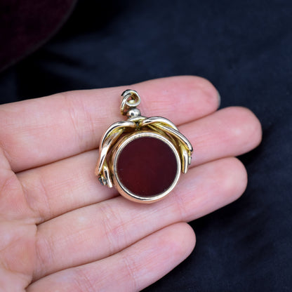 Antique Bloodstone and Carnelian 10ct Gold Spinning Swivel Fob Pendant