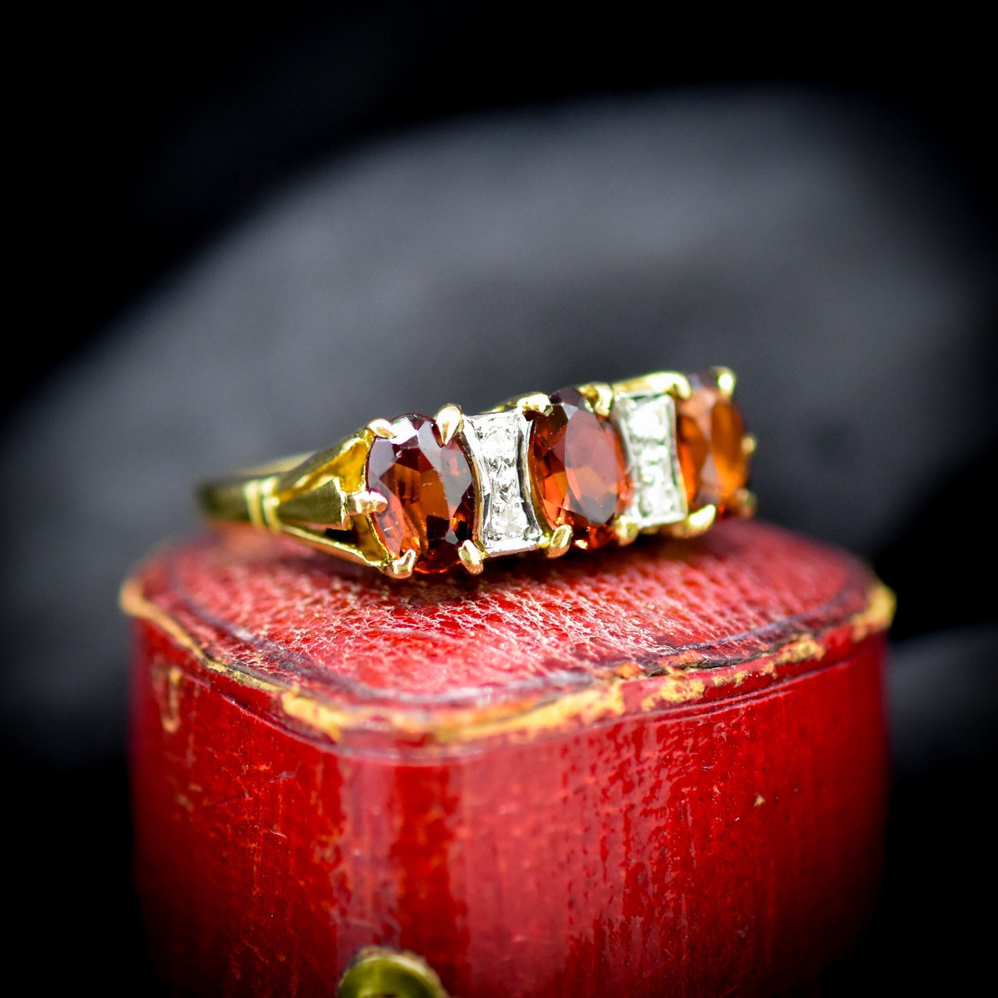 Vintage Garnet and Diamond 18ct Yellow Gold Ring Band | Antique Style