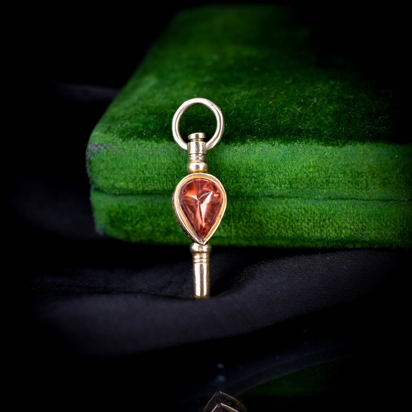 Antique Foiled Citrine and Chalcedony Gold Watch Key Fob Pendant Charm