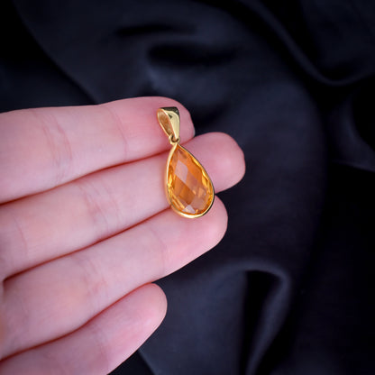 Briolette Cut Citrine Pear Drop Yellow Gold Pendant