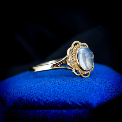 Moonstone Oval Bezel Twist Solitaire 9ct Yellow Gold Ring