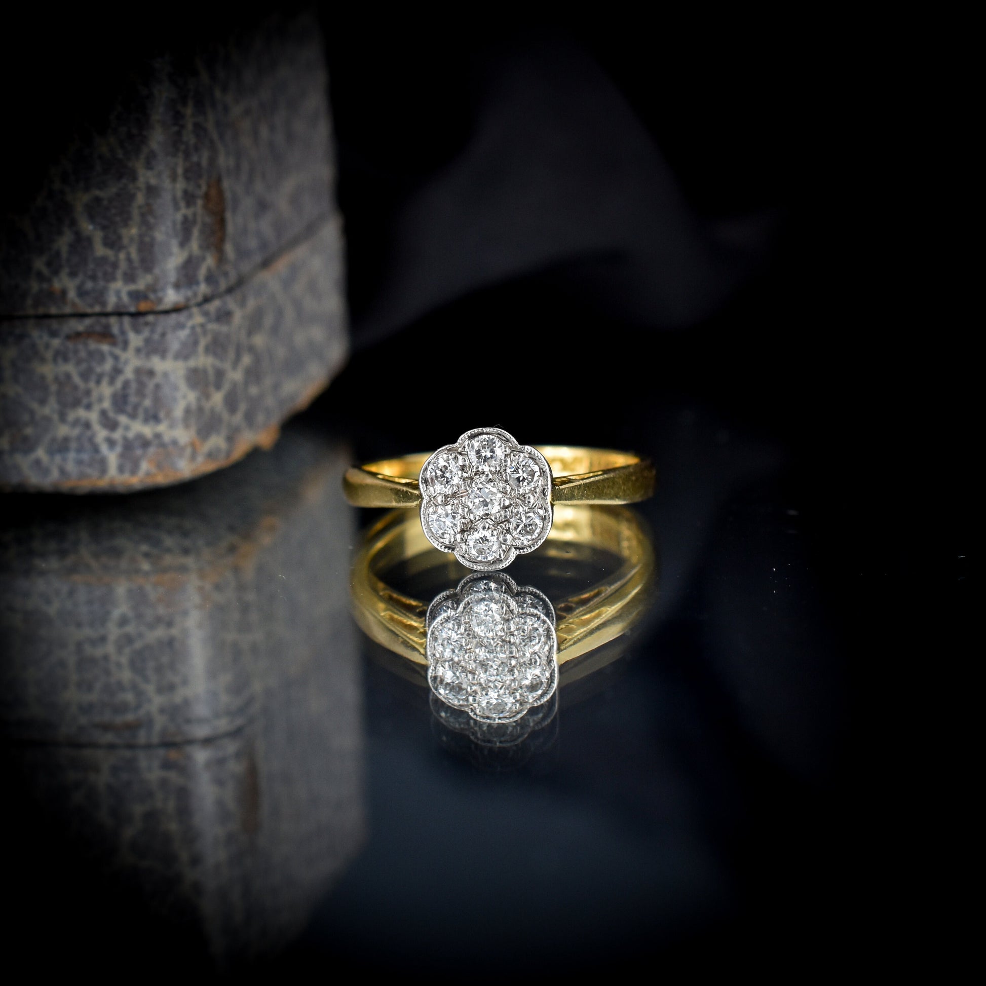 Antique Diamond Cluster Daisy 18ct Gold and Platinum Ring