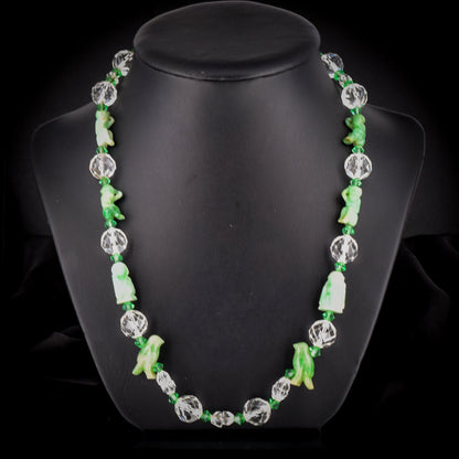 Art Deco Jade Carved Glass Beaded Necklace | 20.5"