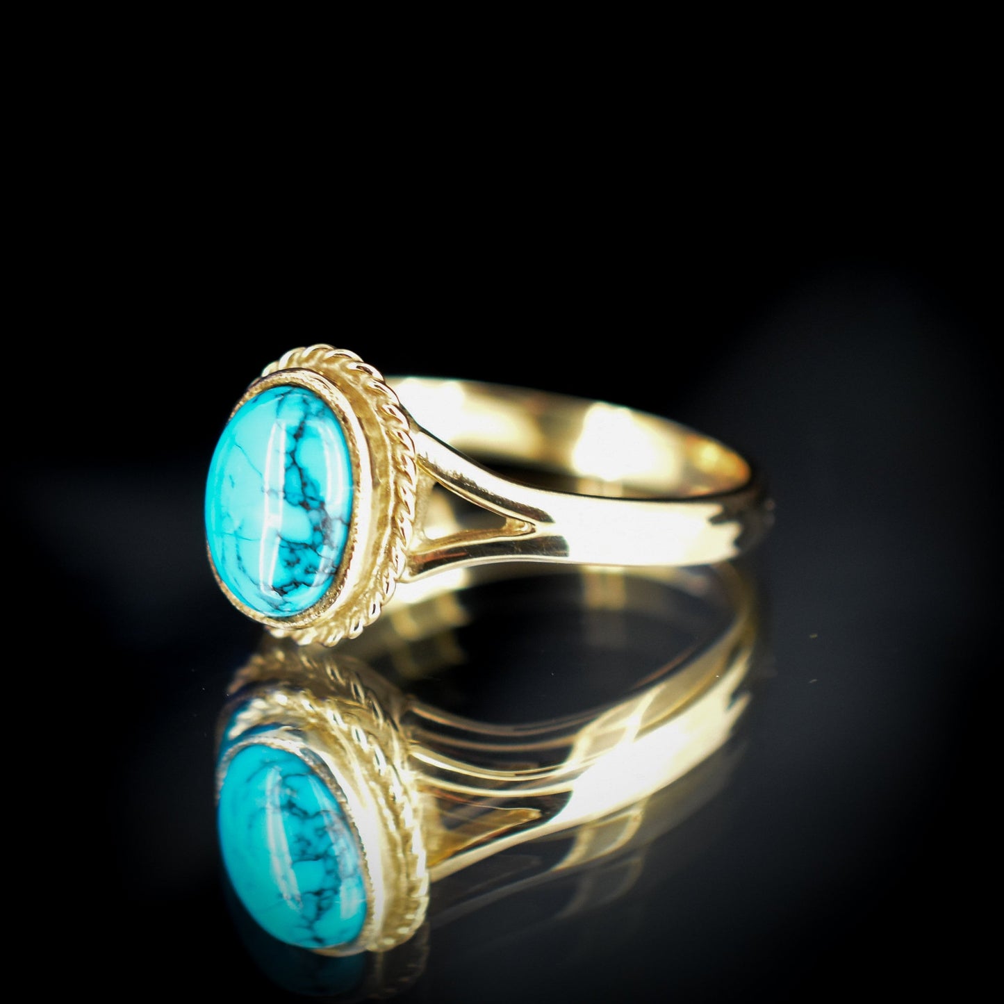 Vintage Style Matrix Turquoise Solitaire 9ct Yellow Gold Ring