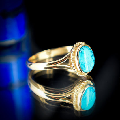 Vintage Style Matrix Turquoise Solitaire 9ct Yellow Gold Ring