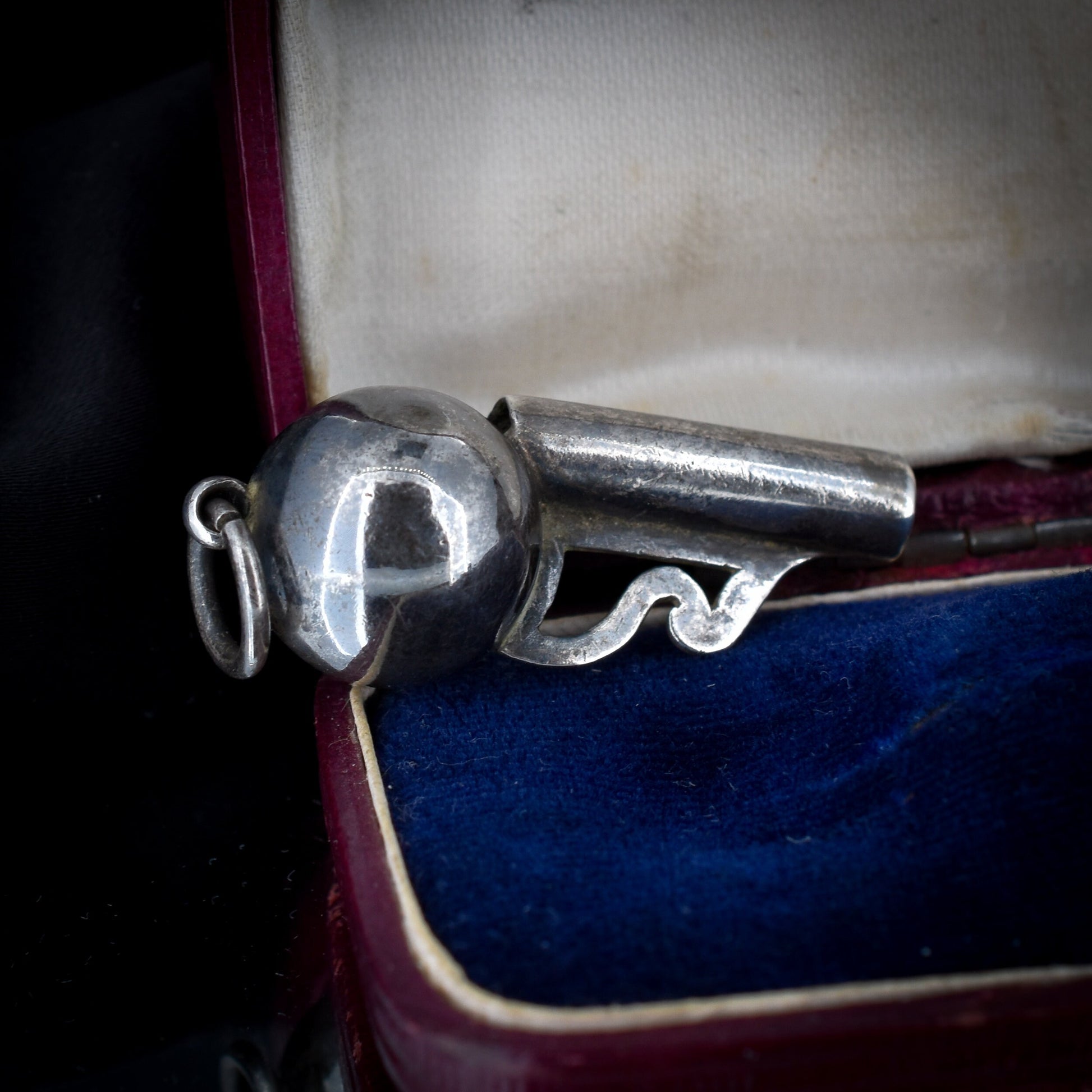 Antique Victorian Sterling Silver Gun Whistle Charm Pendant