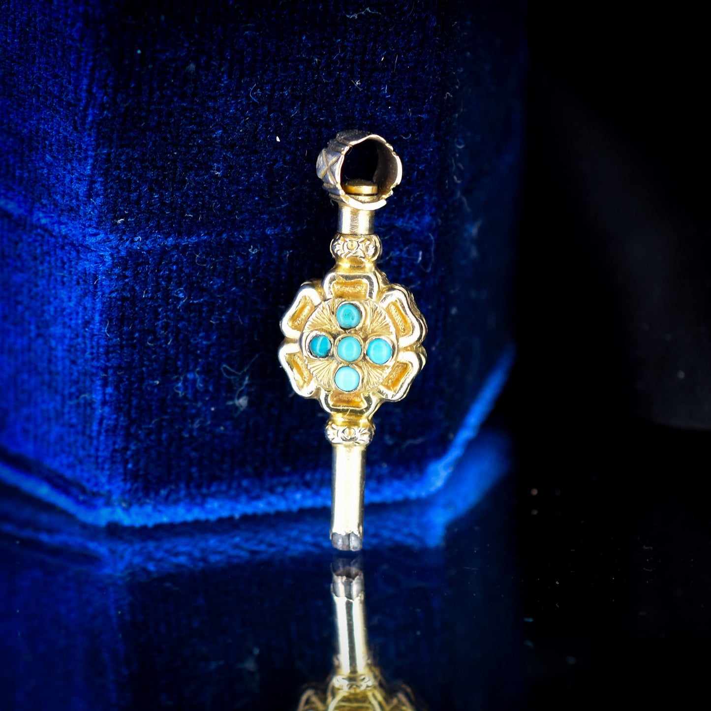 Antique Turquoise Gold Watch Key Fob Pendant Charm