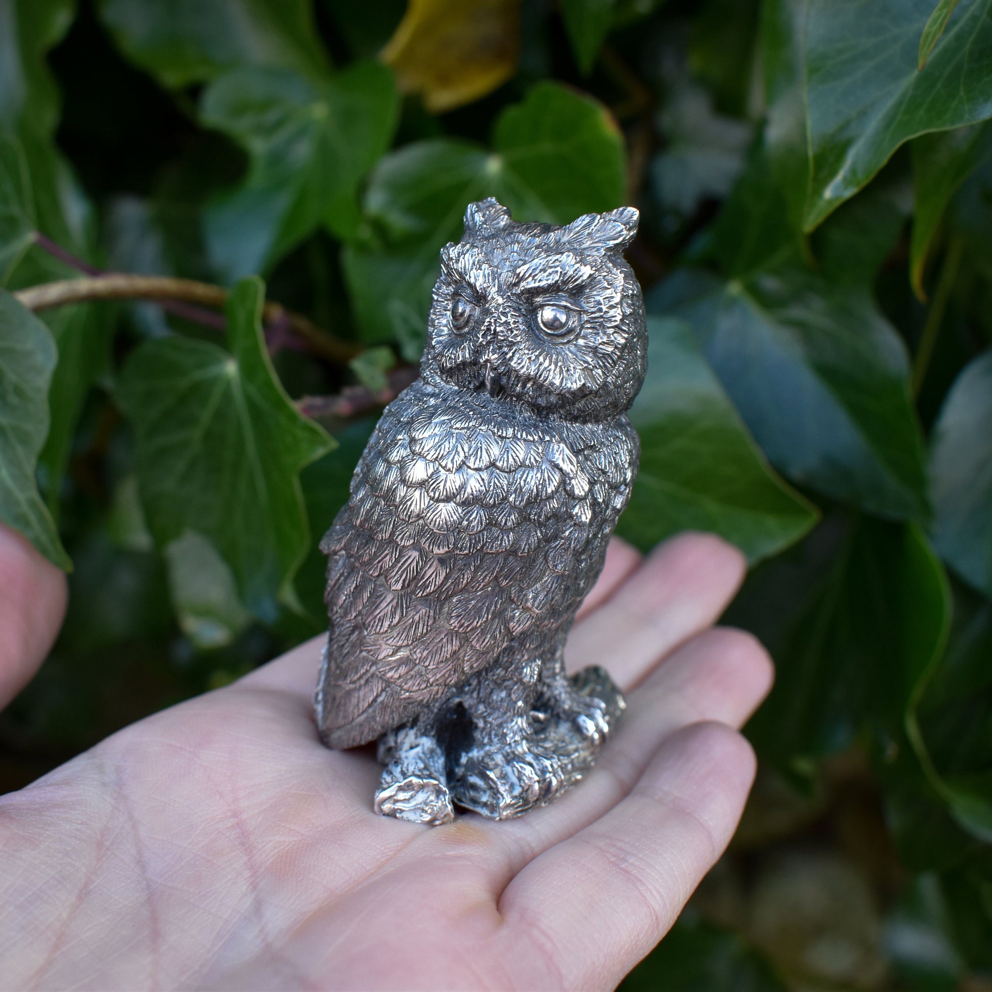 Vintage Magrino Silver Minature Owl Bird Sculpture Statue