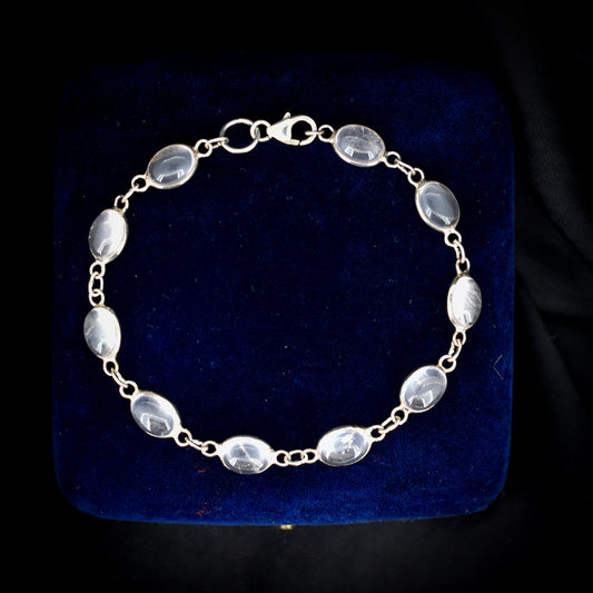 Vintage Cabochon Moonstone Sterling Silver Bracelet | 7"