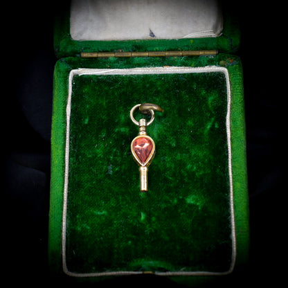 Antique Foiled Citrine and Chalcedony Gold Watch Key Fob Pendant Charm