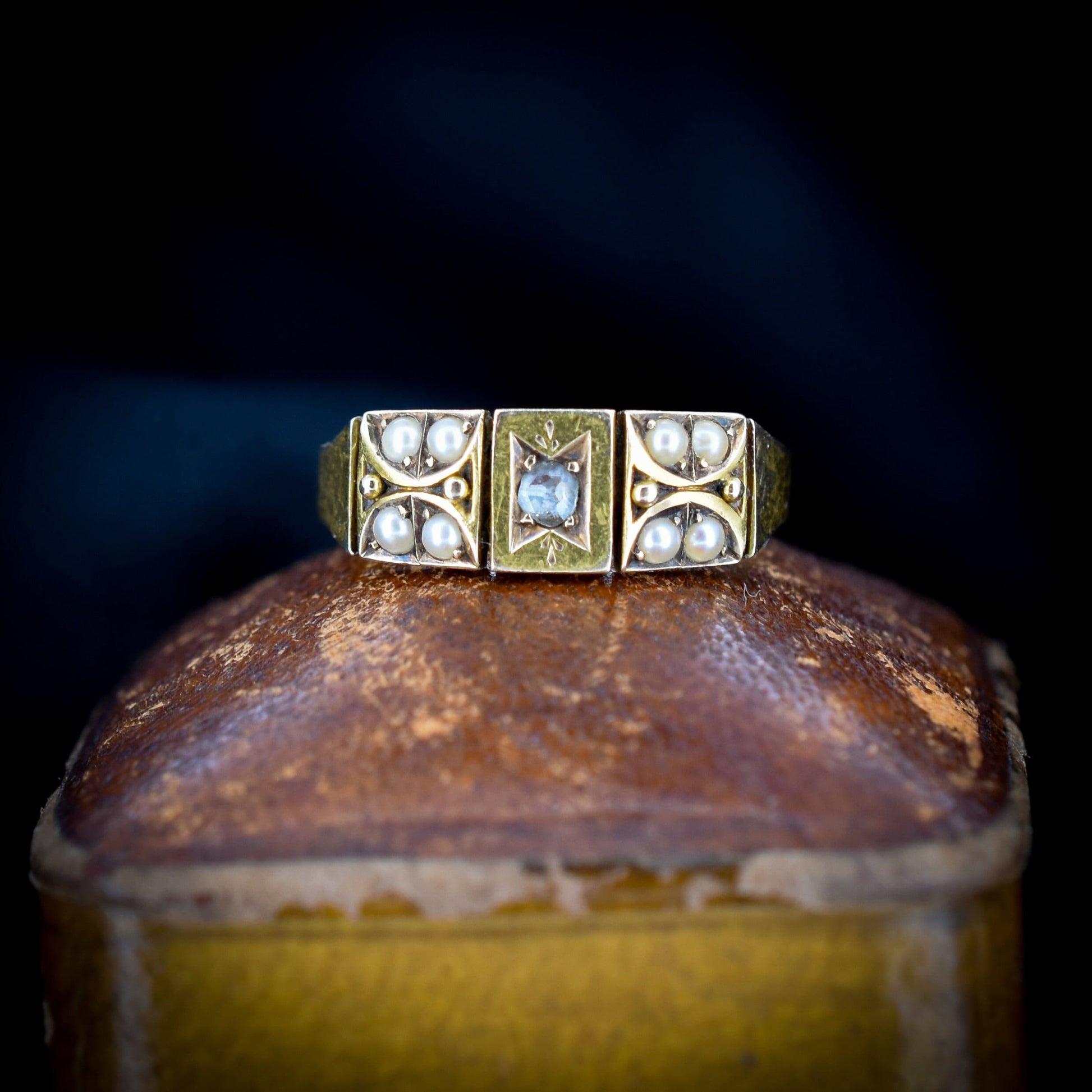 Antique Victorian Pearl and Diamond 15ct Yellow Gold Ring Band | Dated 1888