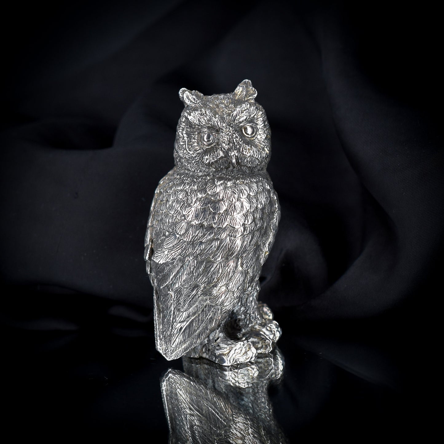 Vintage Magrino Silver Minature Owl Bird Sculpture Statue