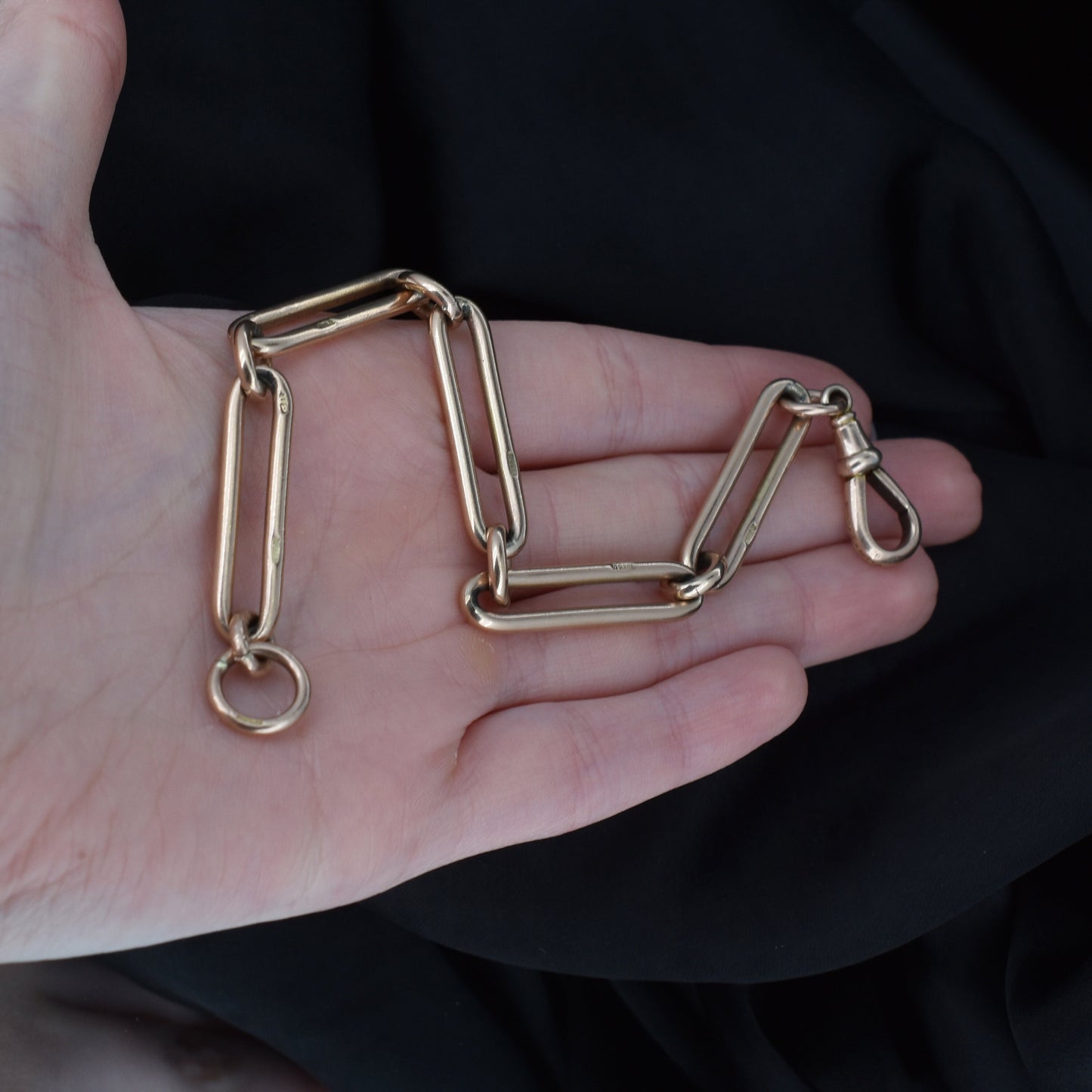 Antique 9ct Rose Gold Trombone Link Bracelet with Dog Clip | 8"