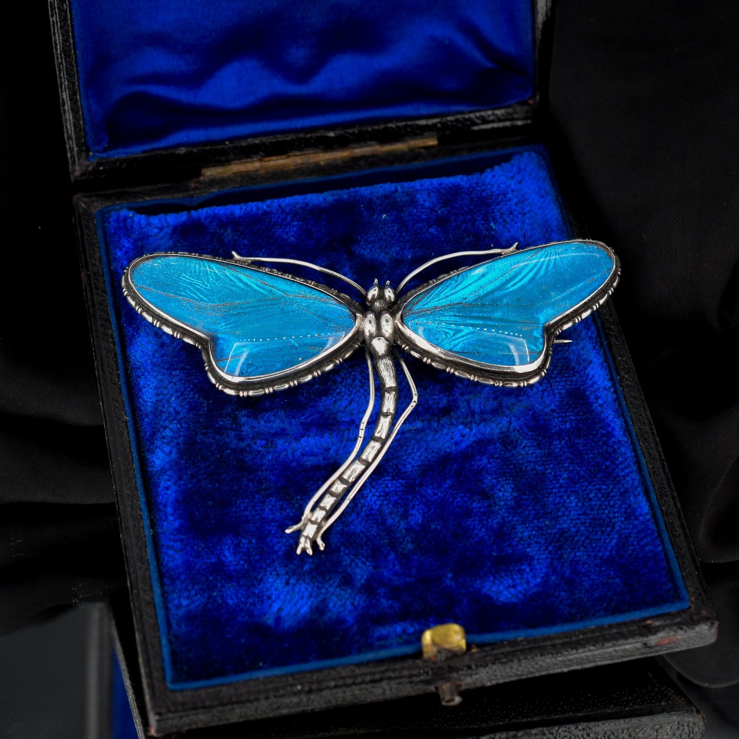 Antique Art Deco Silver Butterfly Wing Dragonfly Brooch