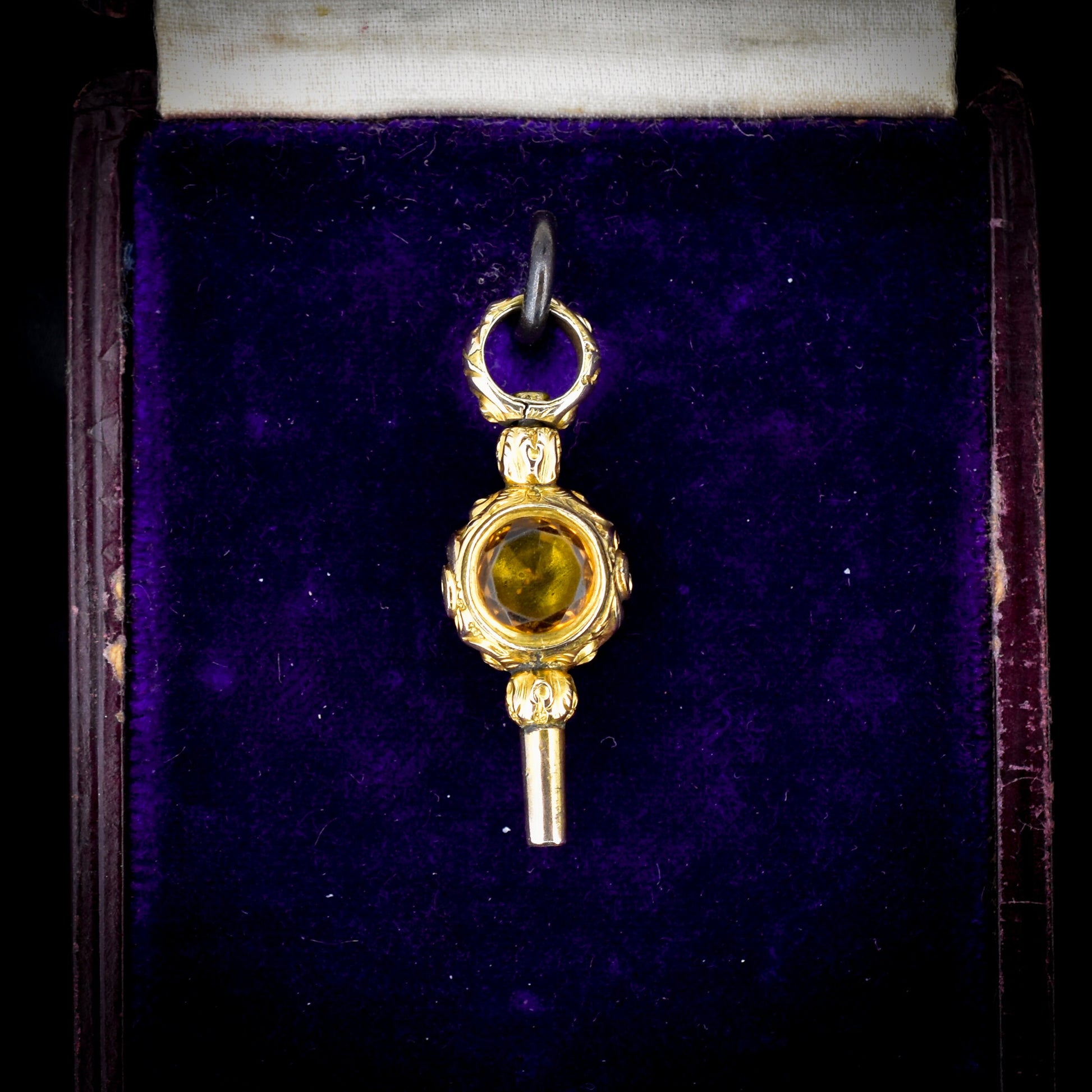 Antique Foiled Citrine and Chalcedony Gold Watch Key Fob Pendant Charm - Victorian
