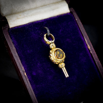 Antique Foiled Citrine and Chalcedony Gold Watch Key Fob Pendant Charm - Victorian