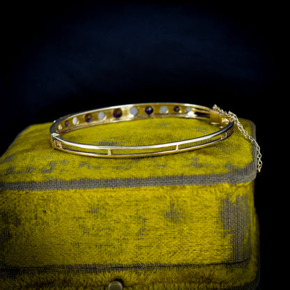 Vintage Pearl and Amethyst 9ct Gold Bangle Bracelet