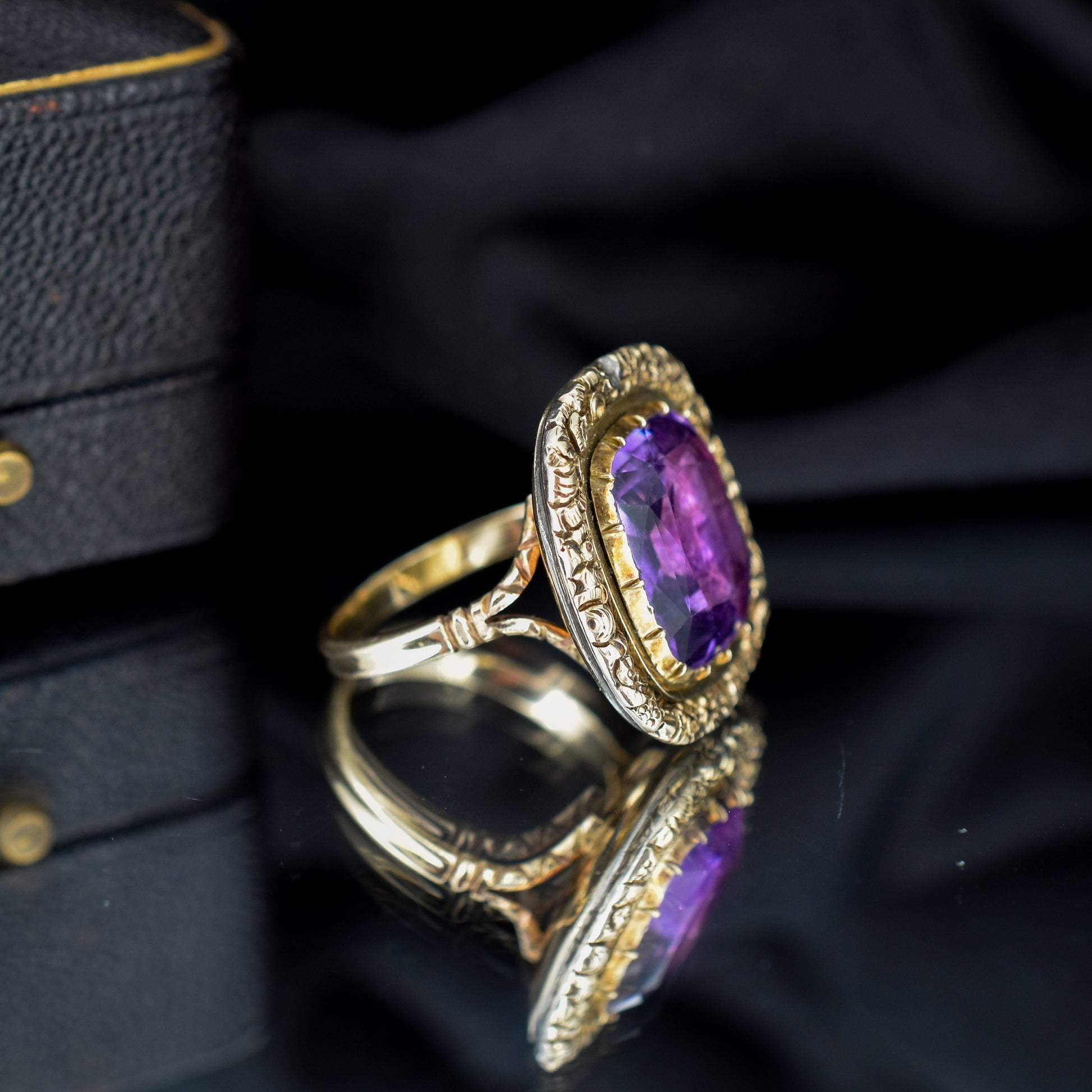 Antique Georgian Amethyst 9ct Gold Foiled Conversion Ring