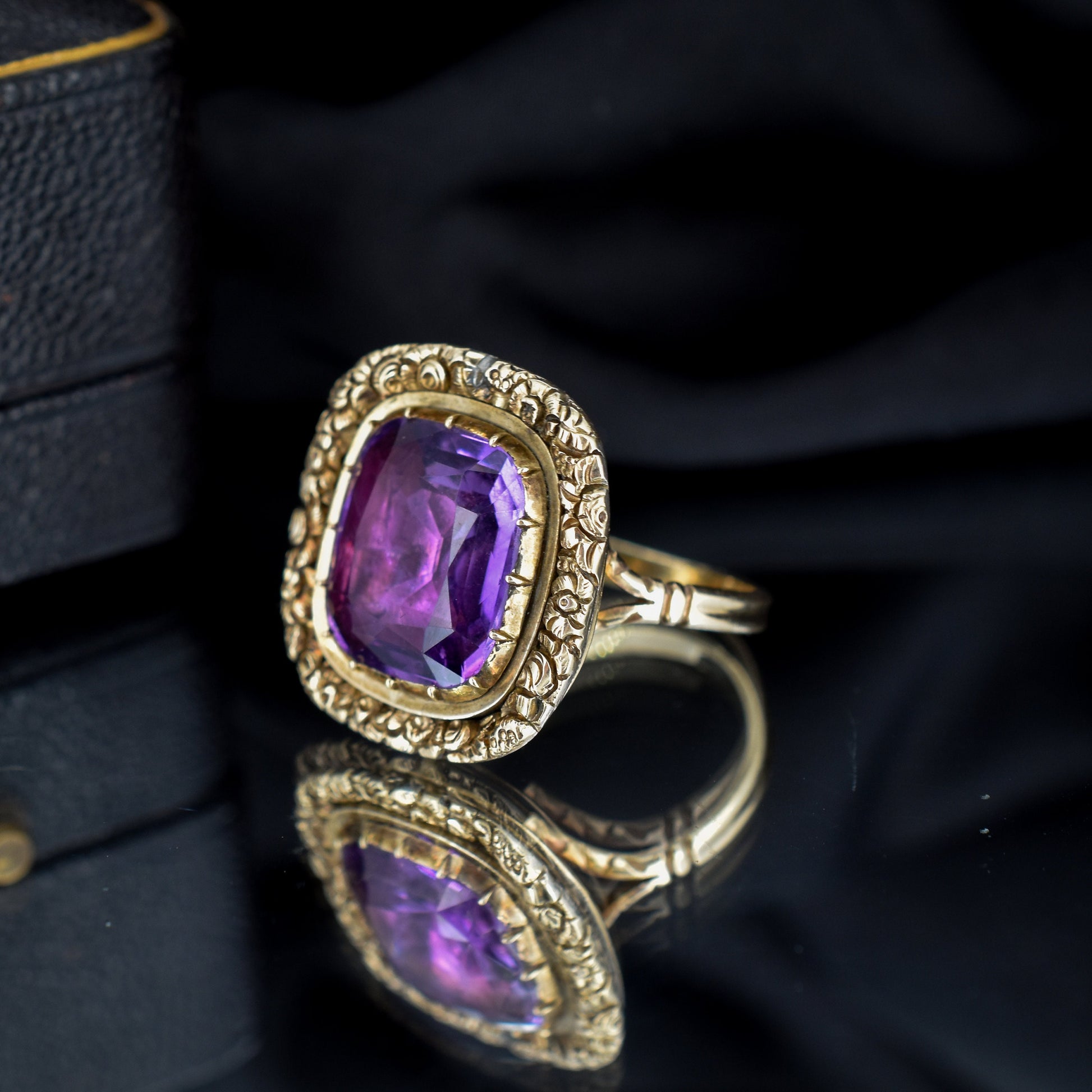 Antique Georgian Amethyst 9ct Gold Foiled Conversion Ring