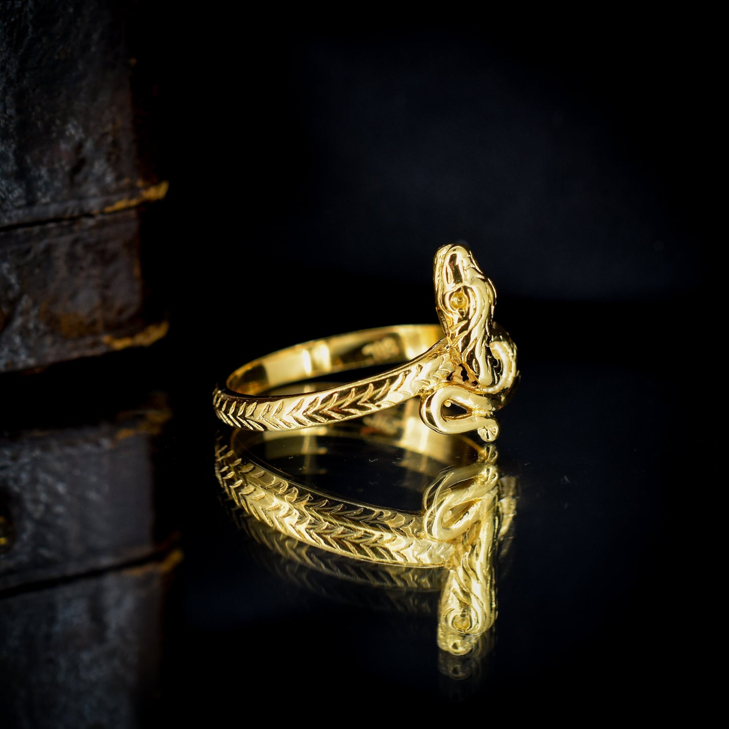 Snake Serpent 18ct Yellow Gold on Silver Ring | Antique Victorian Style