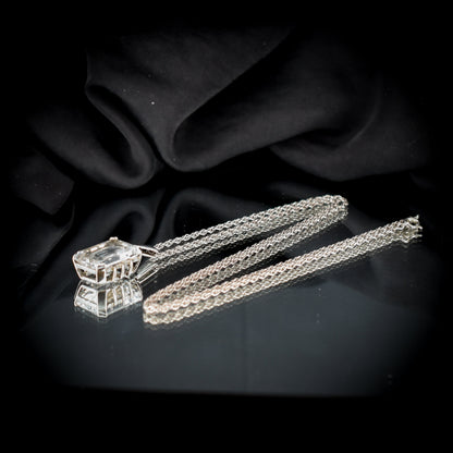 Vintage Rock Crystal Silver Drop Pendant Necklace