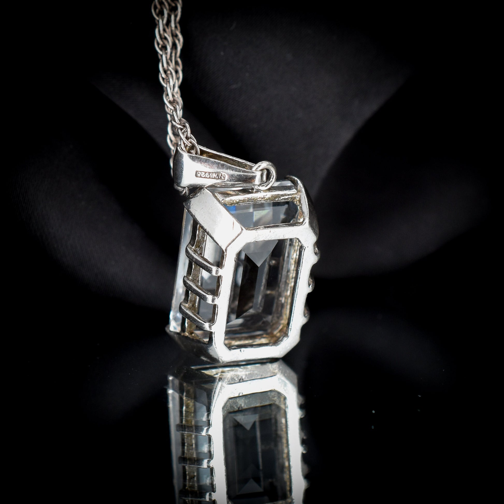 Vintage Rock Crystal Silver Drop Pendant Necklace