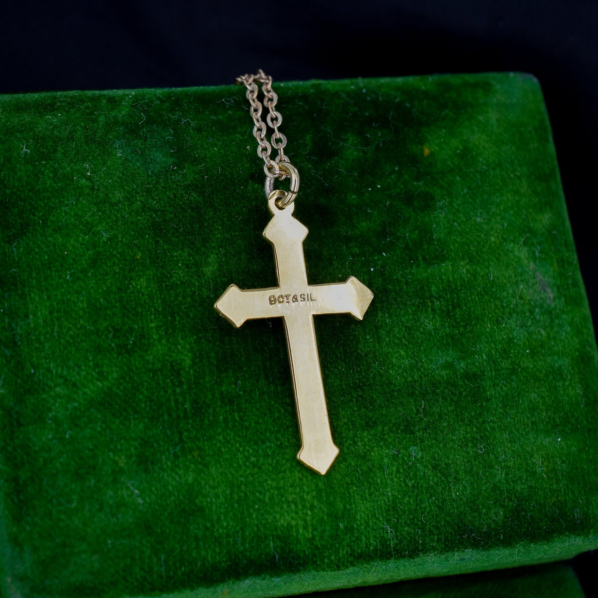 Antique Gold on Silver Cross Pendant and Chain Necklace