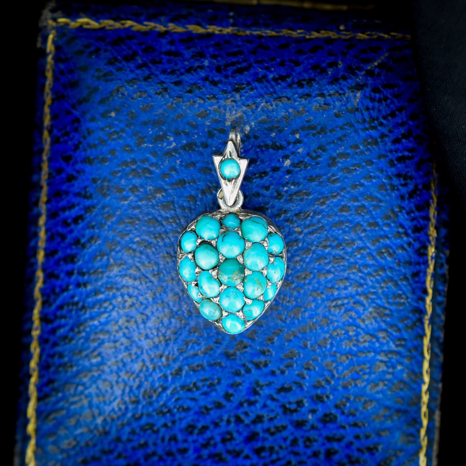 Antique Pave Turquoise Love Heart Sterling Silver Pendant