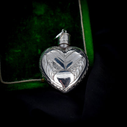 Antique Victorian Silver Mizpah Heart Perfume Scent Bottle