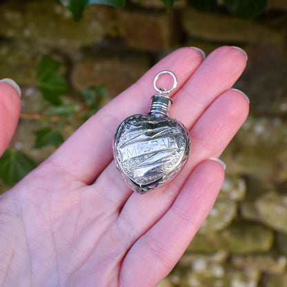 Antique Victorian Silver Mizpah Heart Perfume Scent Bottle