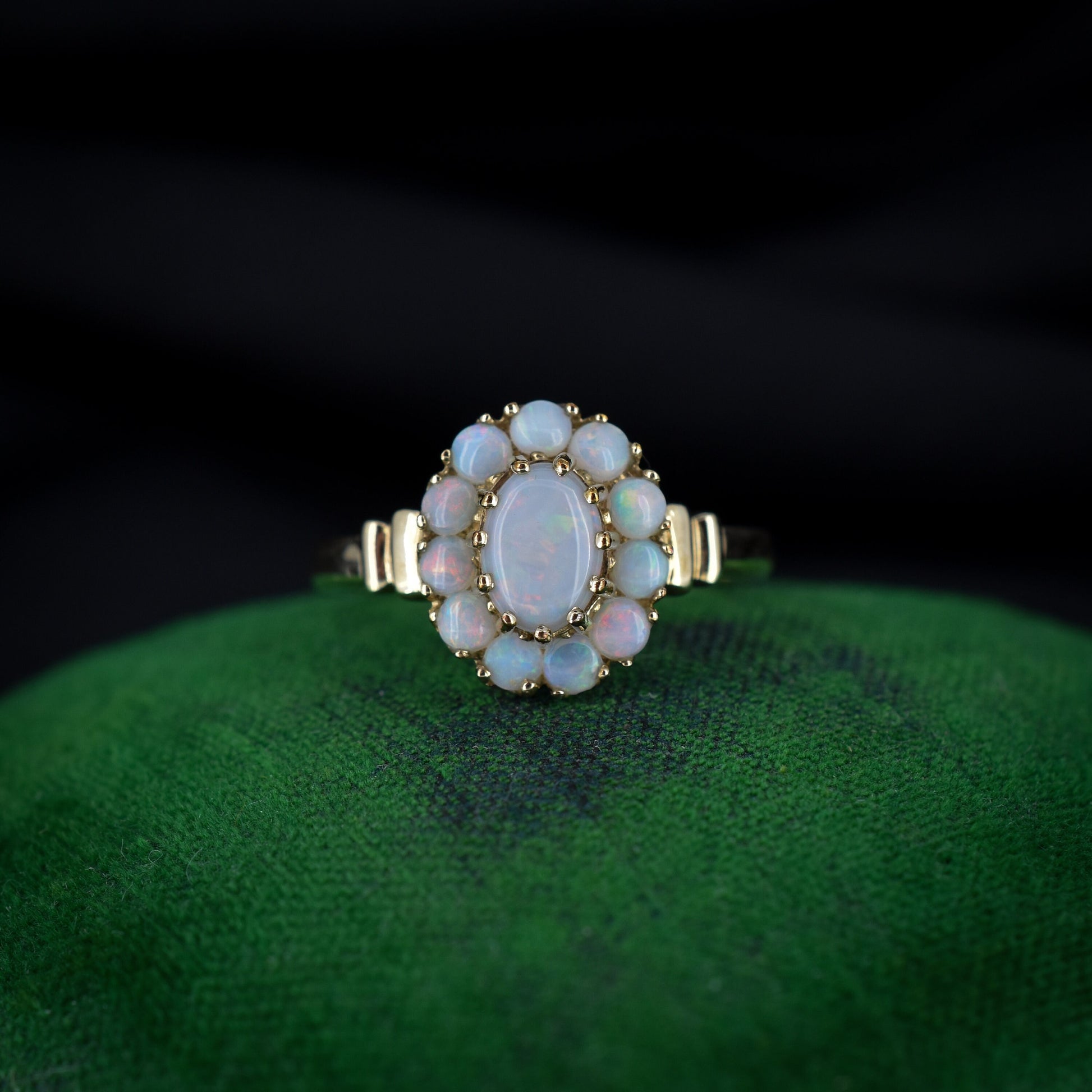 Vintage Opal Flower Cluster 9ct Yellow Gold Ring
