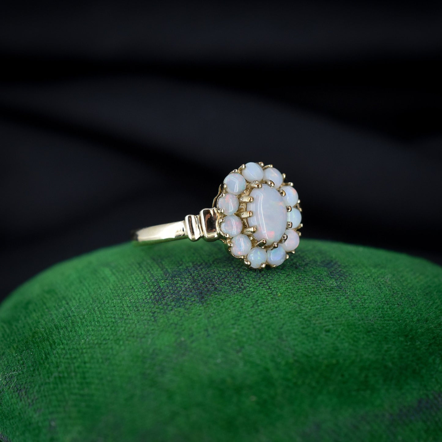 Vintage Opal Flower Cluster 9ct Yellow Gold Ring