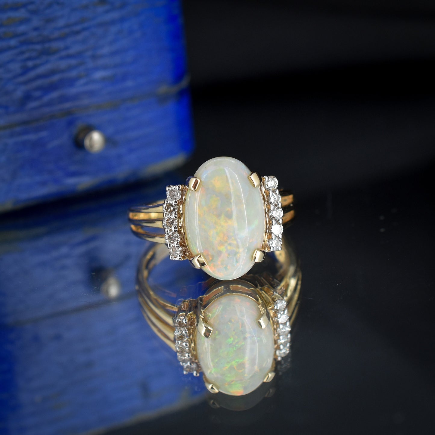 Vintage Natural Opal and Diamond 14ct Yellow Gold Ring