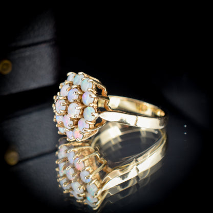Vintage Opal Bombe Flower Cluster 9ct Yellow Gold Ring