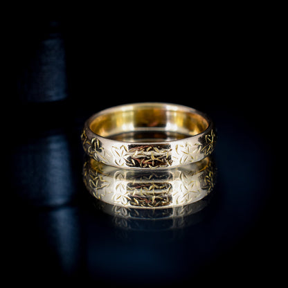 Art Deco '1926' Ivy Engraved 22ct Yellow Gold Stacking Wedding Band Ring | Size 6 / L 1/2