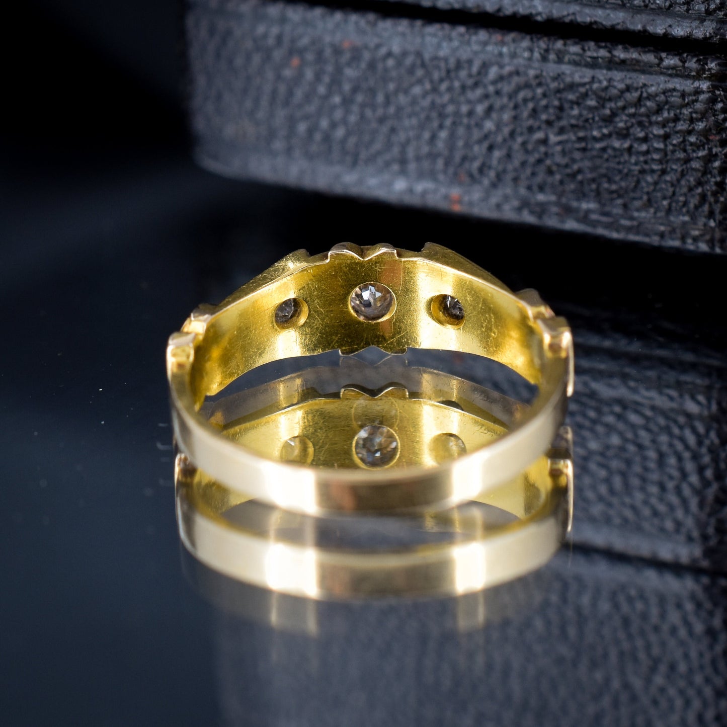 Antique Old Cut Diamond Three Stone 18ct Gold Ring Band | Dated 1891