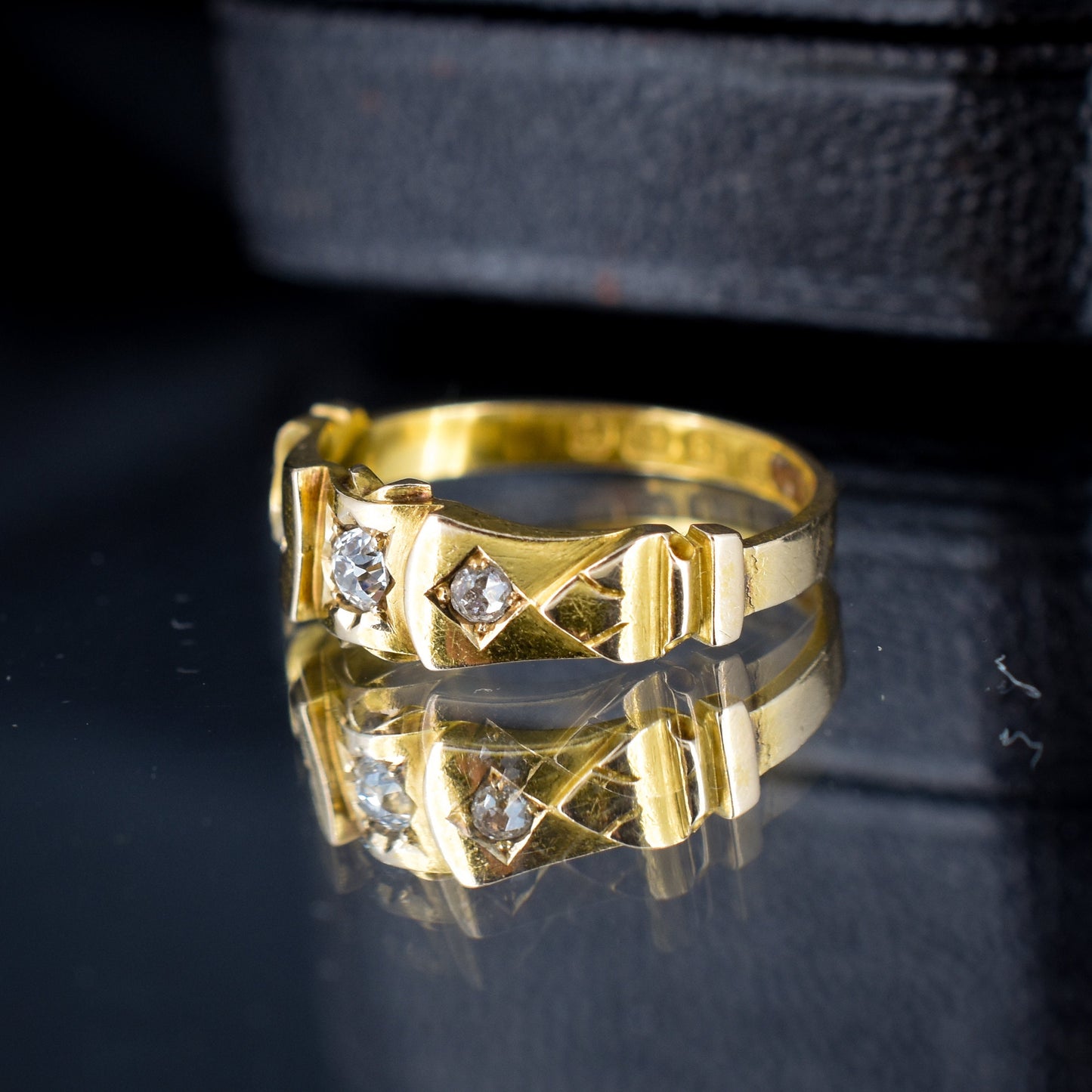 Antique Old Cut Diamond Three Stone 18ct Gold Ring Band | Dated 1891