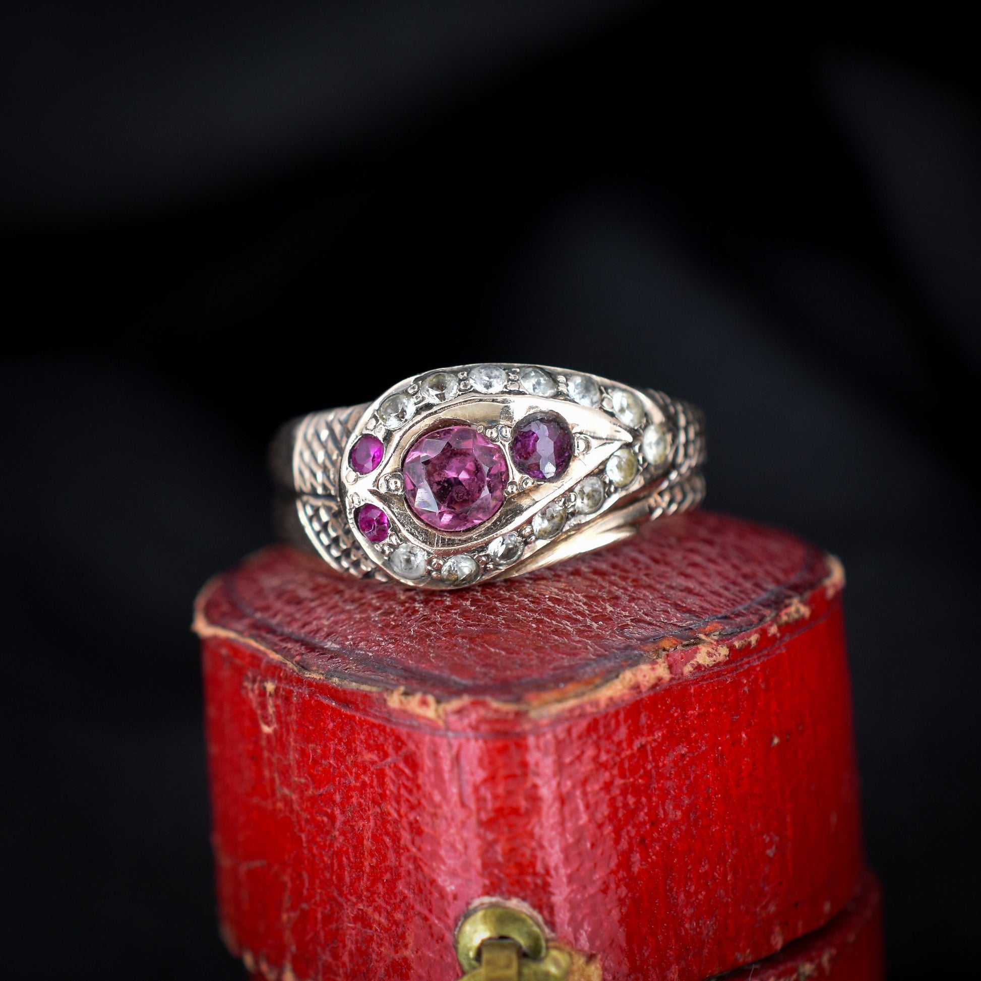 Antique Ruby and Paste Snake Serpent Gold Band Ring