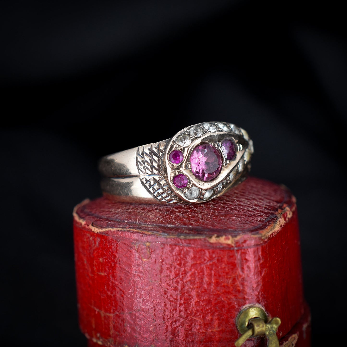Antique Ruby and Paste Snake Serpent Gold Band Ring