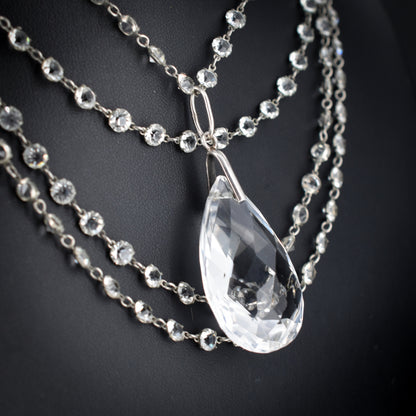 Antique Art Deco Paste and Rock Crystal Long Guard Muff Chain Platinon Necklace | 61"